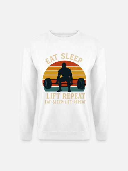 eat sleep lift repeat, retro fitness shirt - Unisex Pullover - Weiß