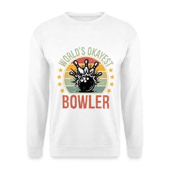 Bowling Shirt Worlds Okayest Bowler Funny Bowling - Unisex Pullover - Weiß - Vorne - Alina (178cm) & Michal (187cm)