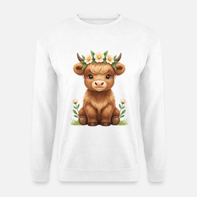 Kuhkalb im Blumenkranz - Unisex Pullover - Weiß