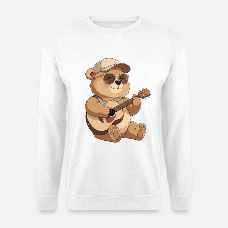 Guitar bear with sunglasses - Unisex Sweatshirt - white