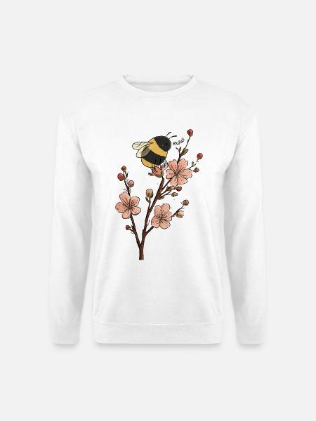 Lustige Bienen- und Kirschblüten-Illustration - Unisex Pullover - Weiß