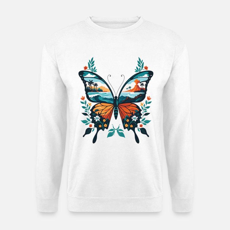 Tropischer Vulkan-Schmetterling - Unisex Pullover - Weiß