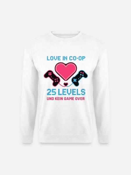 Love in Coop Gamerpaar, 25 Levels keine Pause Herz - Unisex Pullover - Weiß