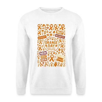 Orange Day Gewaltfrei bei Frauen - Unisex Pullover - Weiß - Vorne - Alina (178cm) & Michal (187cm)