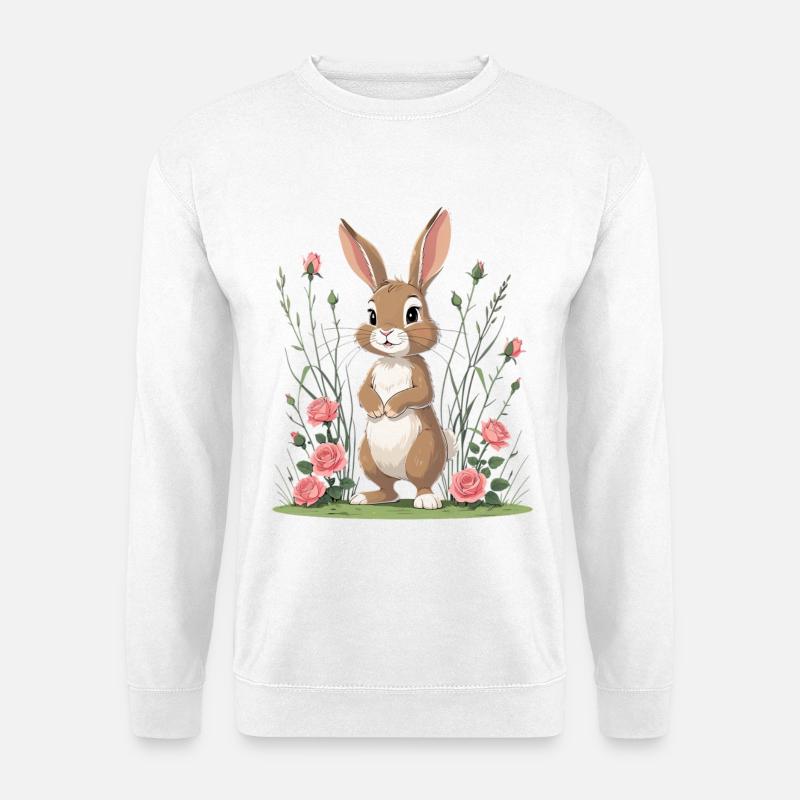 Hase im Rosengarten - Unisex Pullover - Weiß