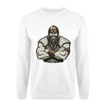 Wikinger Viking Legende Seemann Odin Rabe Kämpfer - Unisex Pullover - Weiß - Vorne - Alina (178cm) & Michal (187cm)