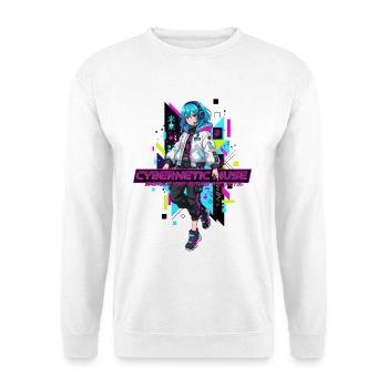 Cyberpunk Anime Girl Future Techwear Aesthetic - Unisex Pullover - Weiß - Vorne - Alina (178cm) & Michal (187cm)