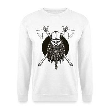 Wikinger Viking Legende Seemann Odin Rabe Kämpfer - Unisex Pullover - Weiß - Vorne - Alina (178cm) & Michal (187cm)