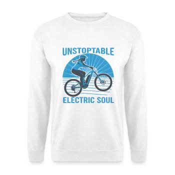 Unstoppable Electric Soul – E-Bike Design - Unisex Pullover - Weiß - Vorne - Alina (178cm) & Michal (187cm)