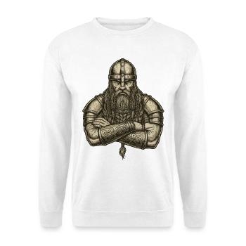 Wikinger Viking Legende Seemann Odin Rabe Kämpfer - Unisex Pullover - Weiß - Vorne - Alina (178cm) & Michal (187cm)