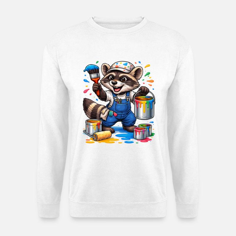 Waschbär Maler mit Farbtropfen - Unisex Pullover - Weiß