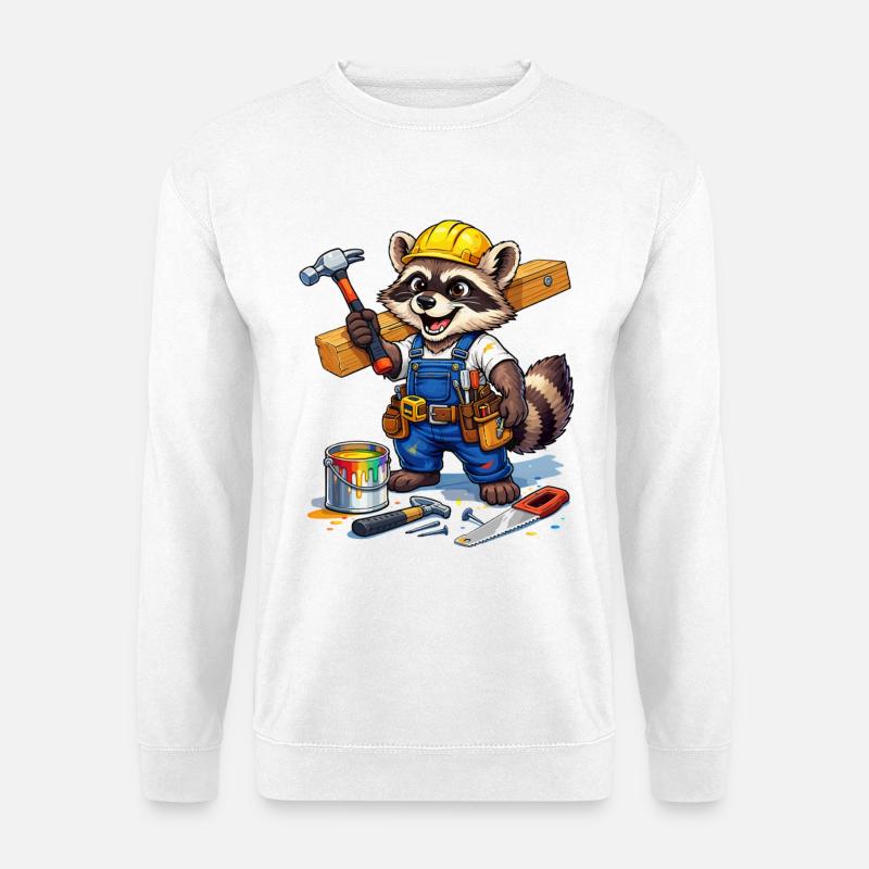 Bau Raccoon im Werkstattlook - Unisex Pullover - Weiß