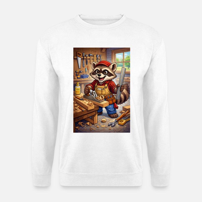 Waschbär Holzhandwerker - Unisex Pullover - Weiß