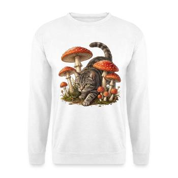 Chat dans la forêt de champignons Art fantastique - Sweat-shirt Unisexe - blanc - Devant
