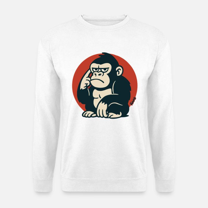Pensive Monkey in Retro Style - Unisex Sweatshirt - white