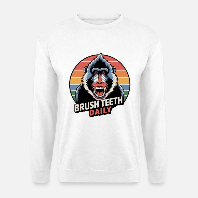 Daily Brushing Teeth Mandrill Monkey - Unisex Sweatshirt - white