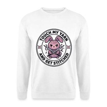 Touch My Yarn - Frecher Strickhase - Unisex Pullover - Weiß - Vorne
