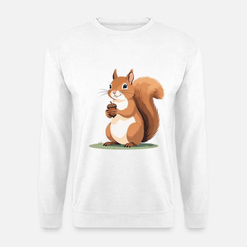 Eichhörnchen mit Eichel Karikatur - Unisex Pullover - Weiß