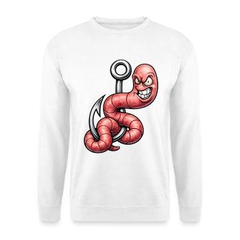 Wütender Wurm am Haken – Cartoon Design - Unisex Pullover - Weiß - Vorne