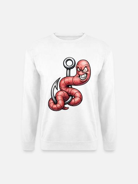 Angry Worm on the Hook – Cartoon Design - Unisex Sweatshirt - white