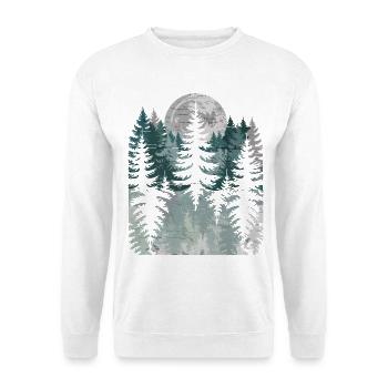 Silhouette de la Forêt de Nuit avec la Lune - Sweat-shirt Unisexe - blanc - Devant