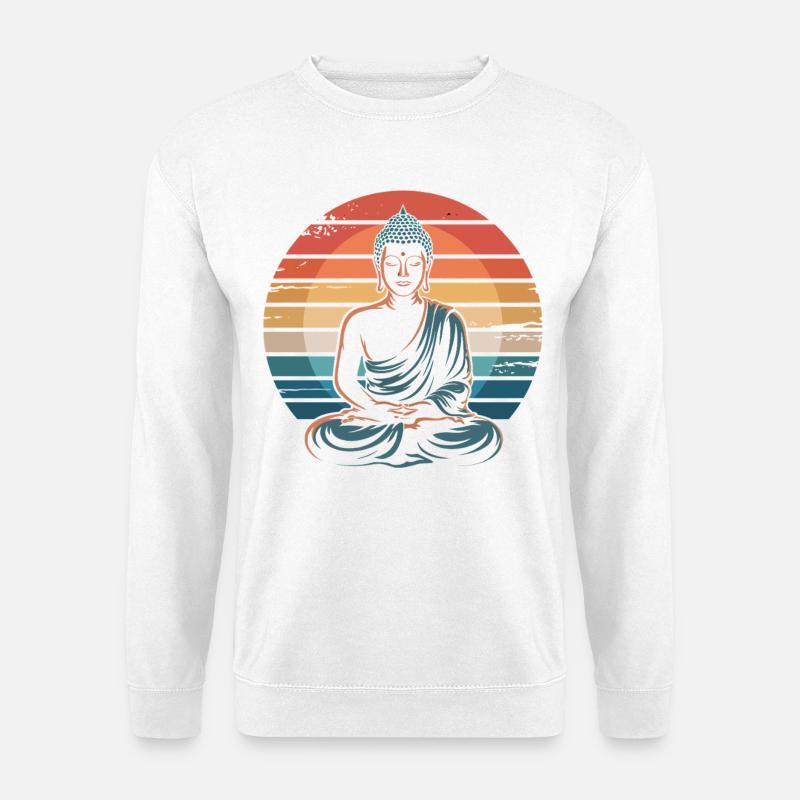 Buddha Sunset Retro - Unisex Pullover - Weiß