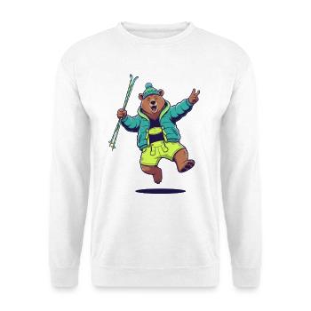 Celebrating bear with ski poles - Unisex Sweatshirt - white - Front