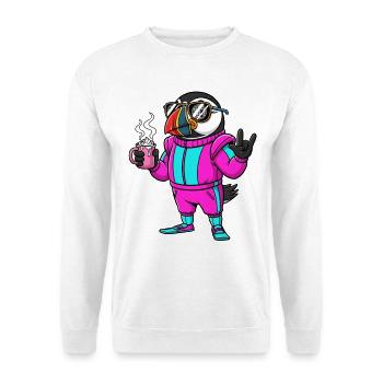 Stylish bird in ski jumpsuit with coffee - Unisex Sweatshirt - white - Front