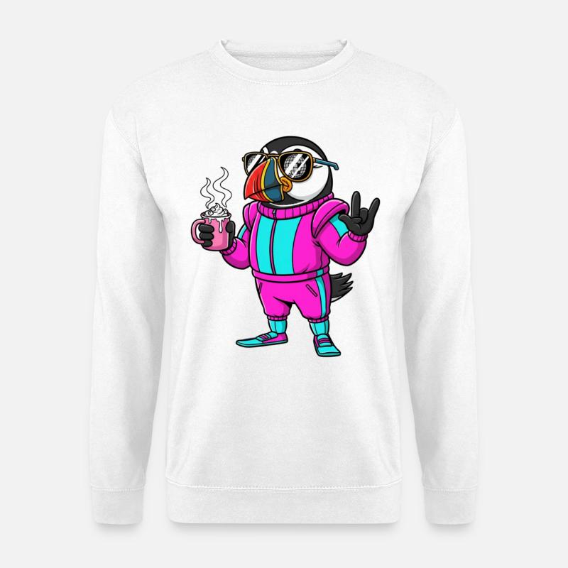 Stylischer Vogel im Ski-Overall mit Kaffee - Unisex Pullover - Weiß