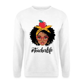 Lehrerin mit Gelbem Turban und Apfel - Unisex Pullover - Weiß - Vorne