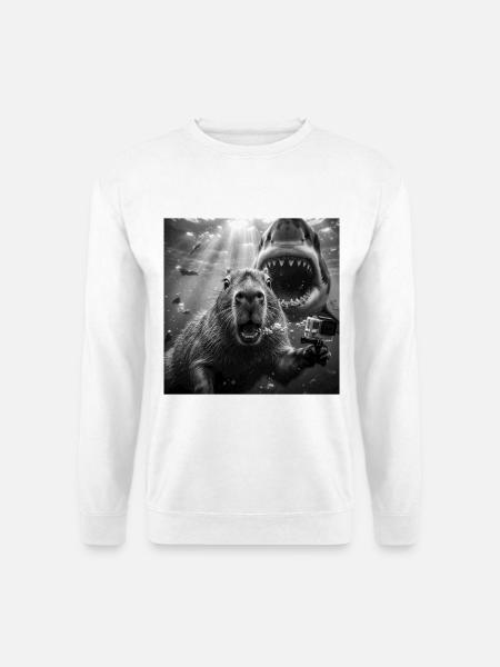 Capybara Unterwasser-Selfie mit Hai - Unisex Pullover - Weiß