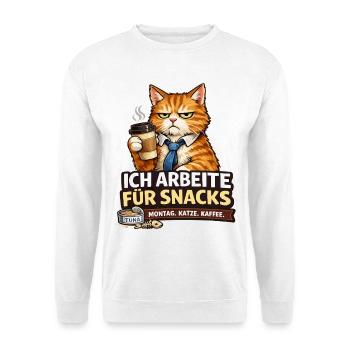 I work for Snacks – Office Cat - Unisex Sweatshirt - white - Front