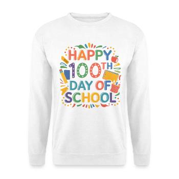 100. Schultag Feier – bunte Lernillustration - Unisex Pullover - Weiß - Vorne