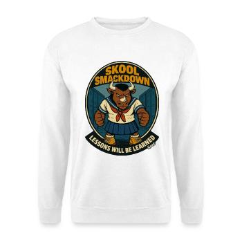 Schule in der Pause, Nashorn Bulle in Schuluniform - Unisex Pullover - Weiß - Vorne