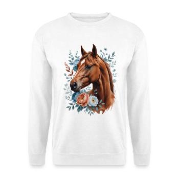 Pferd mit Blumenkranz - Unisex Pullover - Weiß - Vorne
