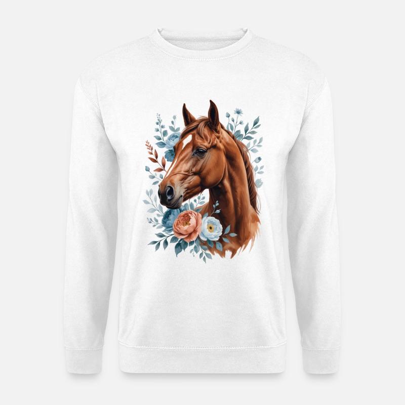 Cheval avec une couronne de fleurs - Sweat-shirt Unisexe - blanc