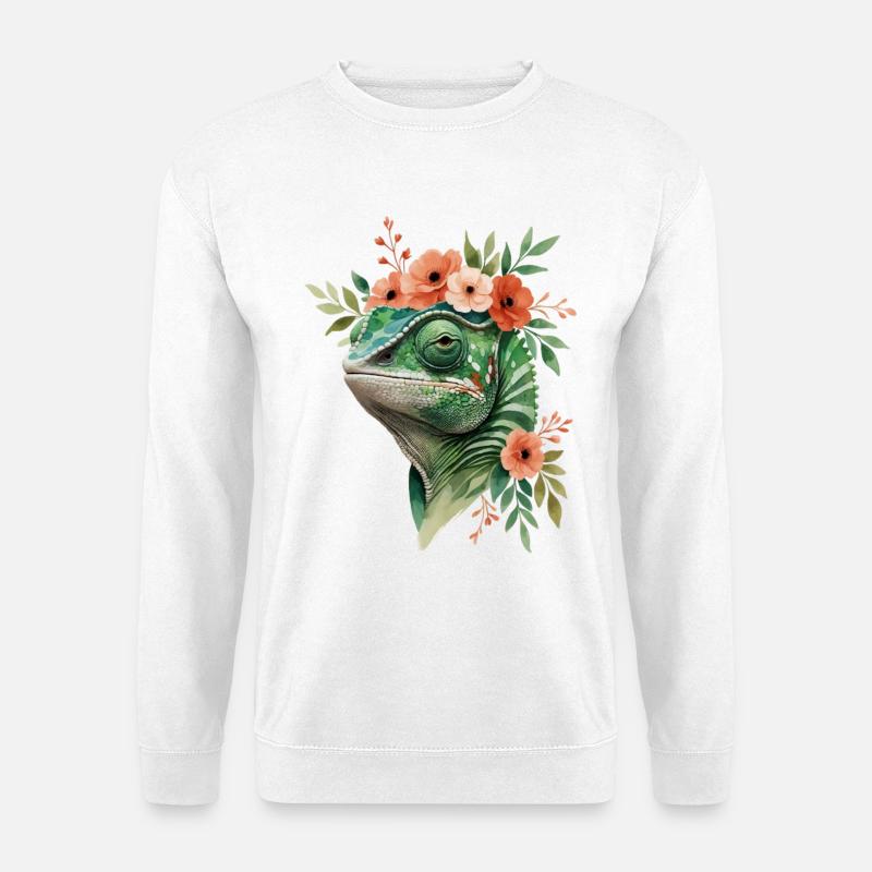 Blütenkranz mit Chamäleon - Unisex Pullover - Weiß
