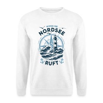 Wenn die Nordsee ruft | Leuchtturm Kompass - Unisex Pullover - Weiß - Vorne