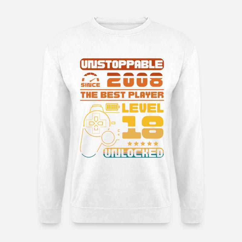 Seit 2008 unaufhaltsam, Level 18 freigeschaltet - Unisex Pullover - Weiß