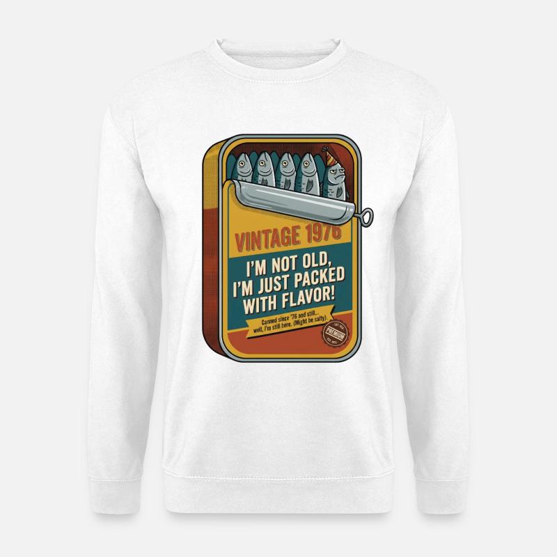 Lustige Vintage 1976 50. Geburtstag Sardinen Dose - Unisex Pullover - Weiß