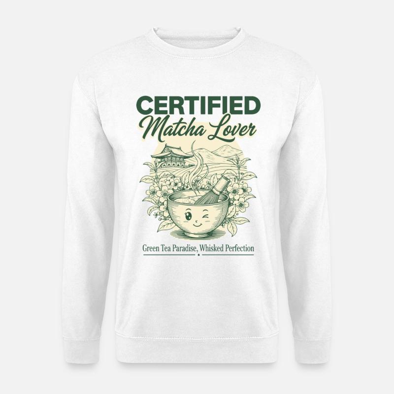 Certificeret matcha-elsker Green Tea Paradise Pisket - Unisex sweater - hvid