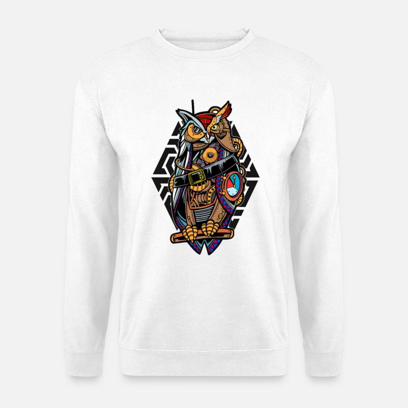 Steampunk Owl with Gears Mystical Mechanical - Unisex Sweatshirt - white