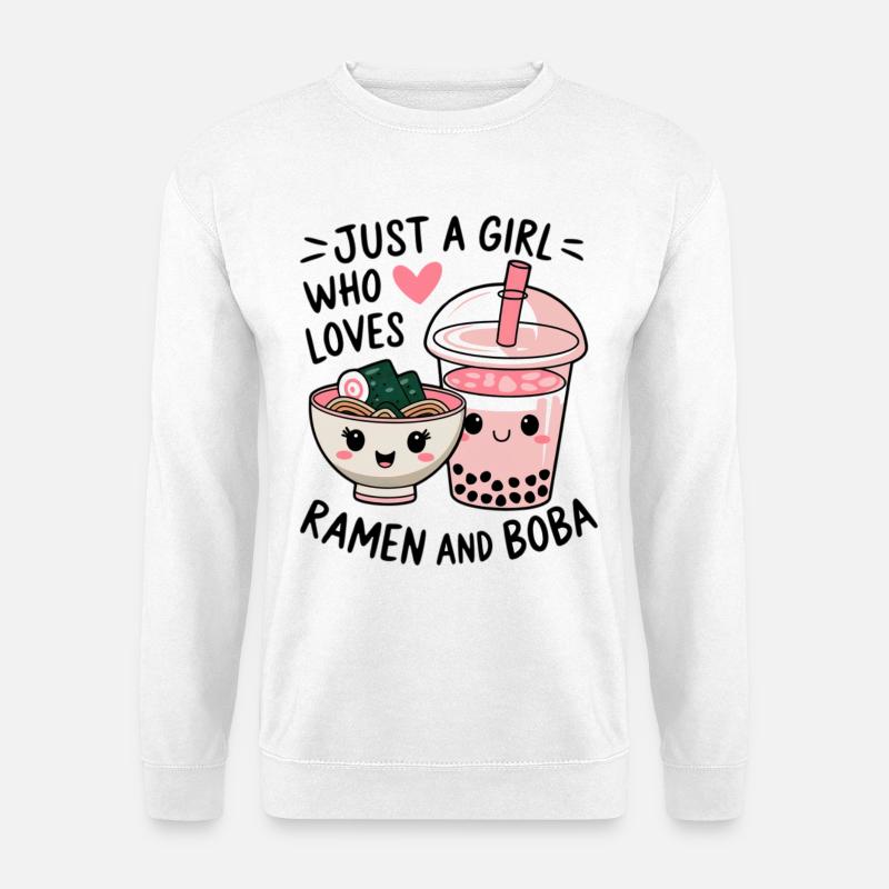 Mädchen liebt Ramen und Boba - Unisex Pullover - Weiß