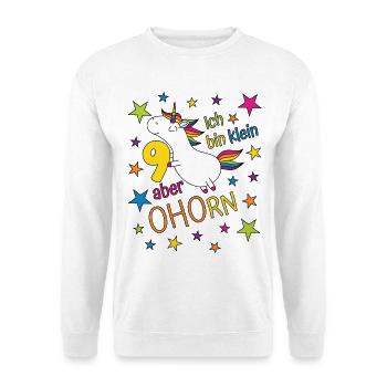 9 ans Fille Licorne Je suis petite mais érable - Sweat-shirt Unisexe - blanc - Devant