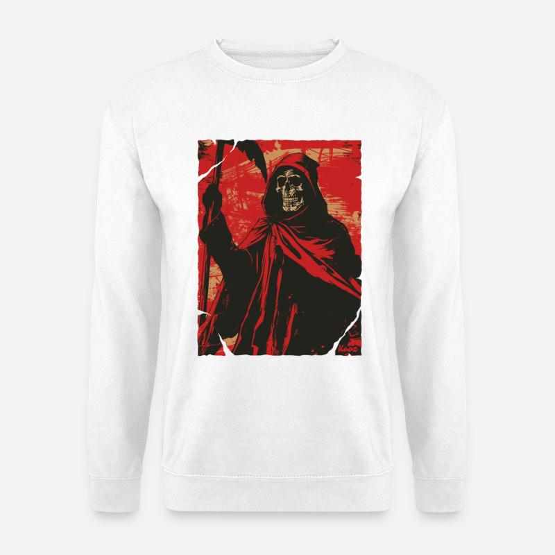 Roter Schatten Sensemann Totenkopf Skelett - Unisex Pullover - Weiß