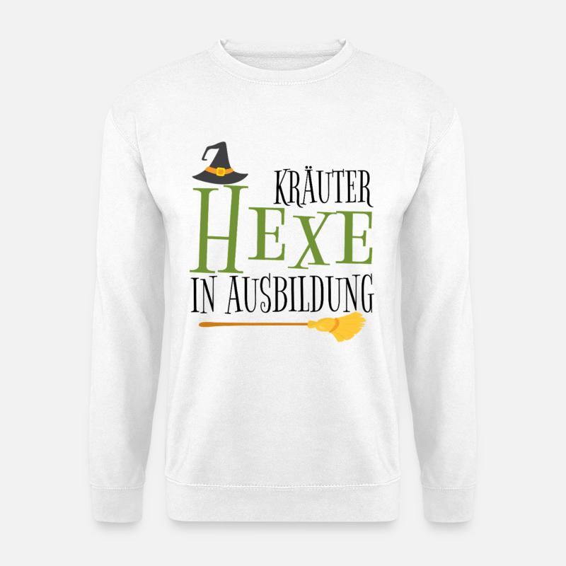 Hexe im Grün mit Besen - Unisex Pullover - Weiß
