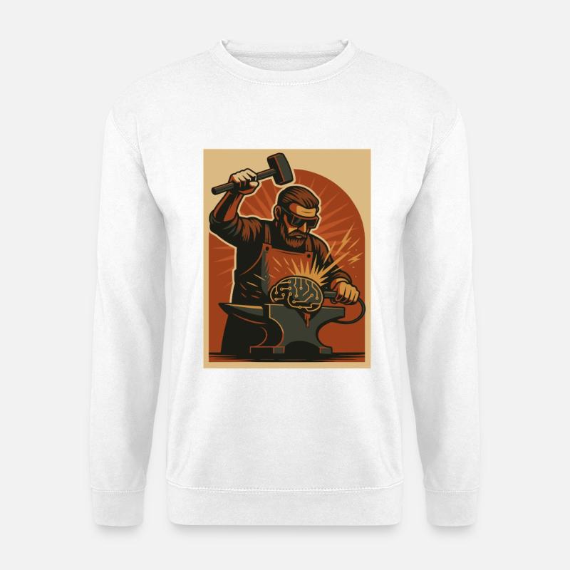 Blacksmith forges brain on anvil - Unisex Sweatshirt - white