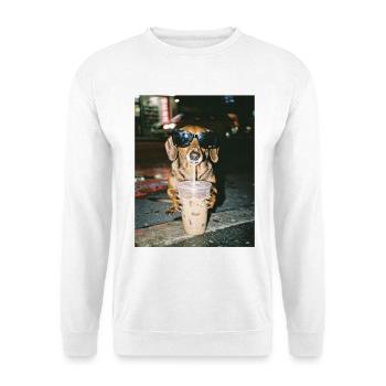 Dackel trink Eiskaffee, Lustiges Dackel Foto - Unisex Pullover - Weiß - Vorne
