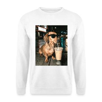Dackel trink Eiskaffee, Lustiges Dackel Foto - Unisex Pullover - Weiß - Vorne