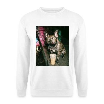Französische Bulldogge trink Eiskaffee - Unisex Pullover - Weiß - Vorne